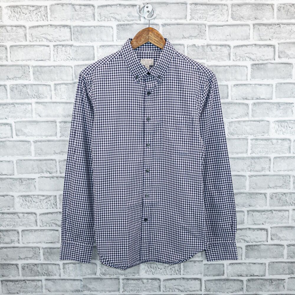 CLUB MONACO Men's Slim fit Button Down Shirt in Blue Gingham Check Size Small